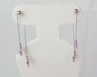 Gold Chain Earrings / 14k White Gold Long Trendy Earrings / Push back Chain Earrings / Everyday lightweight Gold Earrings