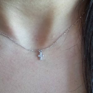 14k Gold Diamond Cross Necklace: Tiny Dainty Religious Gift