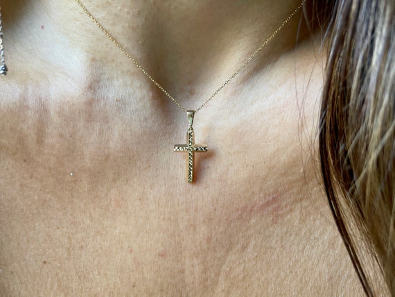 Cross Pendant 14k Gold Everyday Cross Necklace Diamond Cut