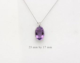 Amethyst Necklace / Sterling Silver Amethyst Necklace / Oval Amethyst Pendant / Large Purple Amethyst Necklace / February Gemstone