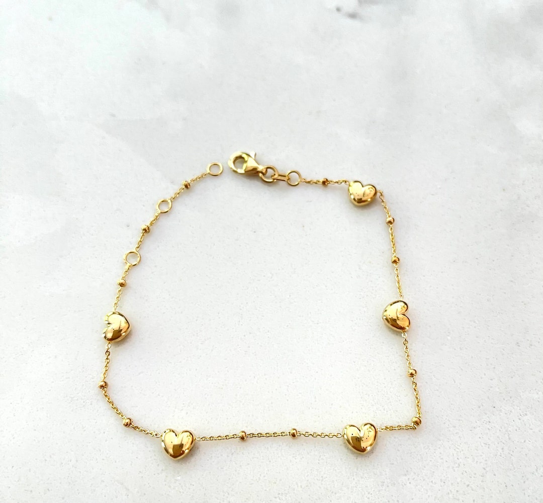 Heart Bracelet / 14k Gold Heart Bracelet / Heart Station Bracelet/ Love