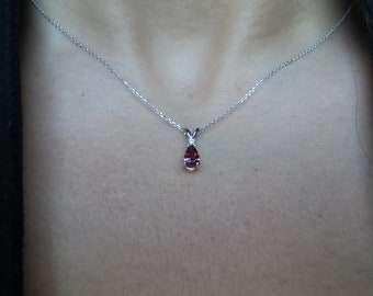 Ruby Necklace / Diamond Ruby Necklace / 14k White Gold Pear Shape Ruby with Diamond Necklace / Red Ruby Solitaire Necklace / July Birthstone
