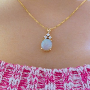Opal Diamond Necklace: 14k Yellow Gold, Natural October Stone