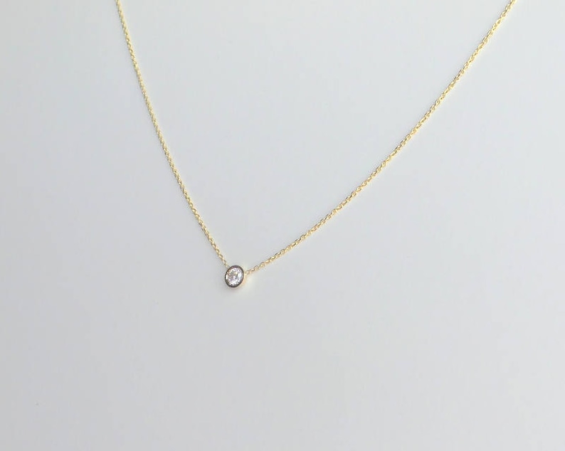 Diamond Solitaire Necklace / Diamond Bezel Necklace 0.20ct / 14k Gold Diamond Necklace / Dainty Diamond Necklace / Floating Diamond image 4