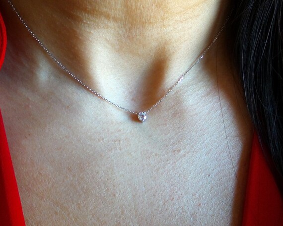 Diamond Necklace / 14k White Gold Diamond Sliding Necklace / 