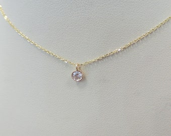 Diamond Necklace / 14k Gold Diamond Necklace / Dangling Diamond Necklace / Floating Diamond / Dainty Diamond Necklace / Diamond Bezel