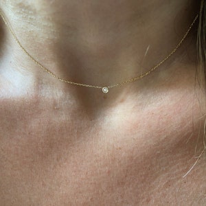 Mini Diamond Necklace / Diamond Solitaire Necklace 0.03CT / 14K Gold Diamond Bezel Necklace / Gold Diamond Solitaire Necklace /Small Diamond image 4