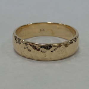 Mens 14k Yellow Gold Hammered Wedding Band - Handmade