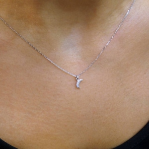 14k White Gold Diamond Crescent Moon Necklace: Petite Celestial Charm