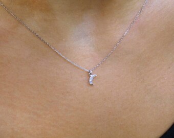 Small Crescent Moon Necklace/ 14k Gold Petite Diamond Crescent Charm / Layering Crescent Necklace/ Dainty Crescent Pendant/ Celestial Charm