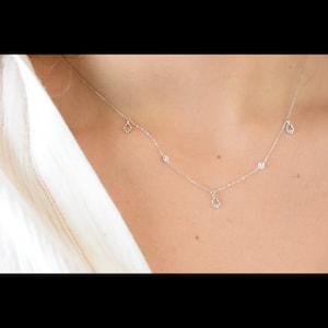 Diamond Hamsa Station Necklace/ 14k Gold Hamsa Charm Necklace/ Small Evil Eye Necklace/ Petite Hamsa