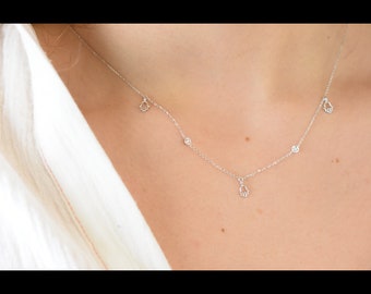 Diamond Hamsa Station Necklace/ 14k Gold Hamsa Charm Necklace/ Small Evil Eye Necklace/ Petite Hamsa