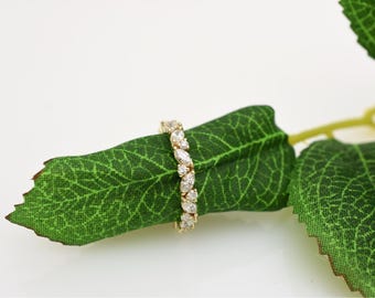 14k Gold Marquise Round Diamond Ring/ Stackable Multi Shape Wedding Band