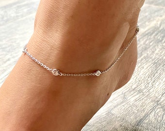 Diamond Bracelet Anklet / 14k Gold Diamond Station Bracelet 0.25cts / Bridal Diamond Bracelet / Everyday Diamond Bracelet / Diamond Anklet