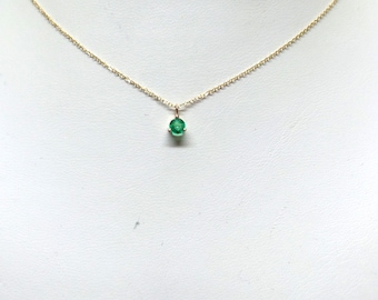 Emerald Necklace / 14k Gold Emerald Solitaire Necklace / Minimalist Emerald Necklace / Dainty Emerald / Green Emerald Necklace / May Gem