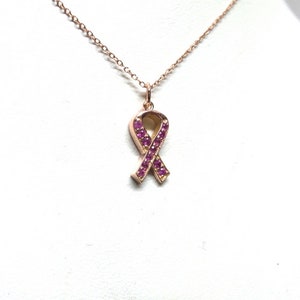Brustkrebs Band Halskette / Pink Ribbon Halskette 14k Rose Gold / Halskette für Überlebende / Halskette für Brustkrebs / Brustkrebs Geschenk Bild 7