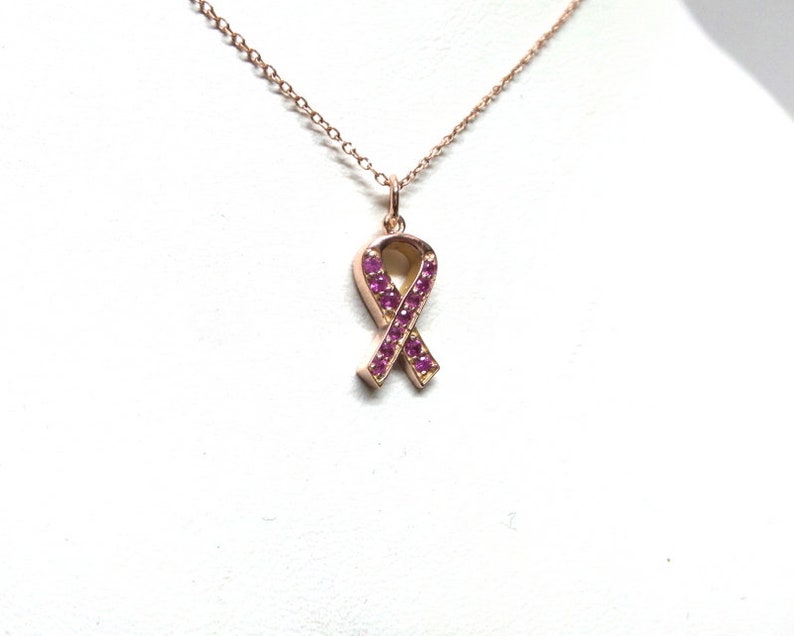 Breast Cancer Ribbon Necklace / Pink Ribbon Necklace 14k Gold Etsy