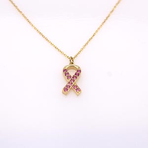Borstkankerlintketting / Pink Ribbon-ketting 14k roségoud / Survivorketting / Breast Cancer Awareness-ketting / Kankercadeau