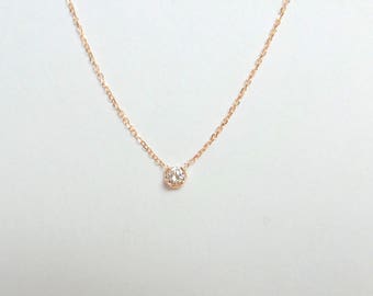 Diamond Solitaire Necklace / 14k Gold Diamond Necklace / Floating Diamond Necklace / Dainty Diamond Solitaire Necklace / Prong Set Diamond