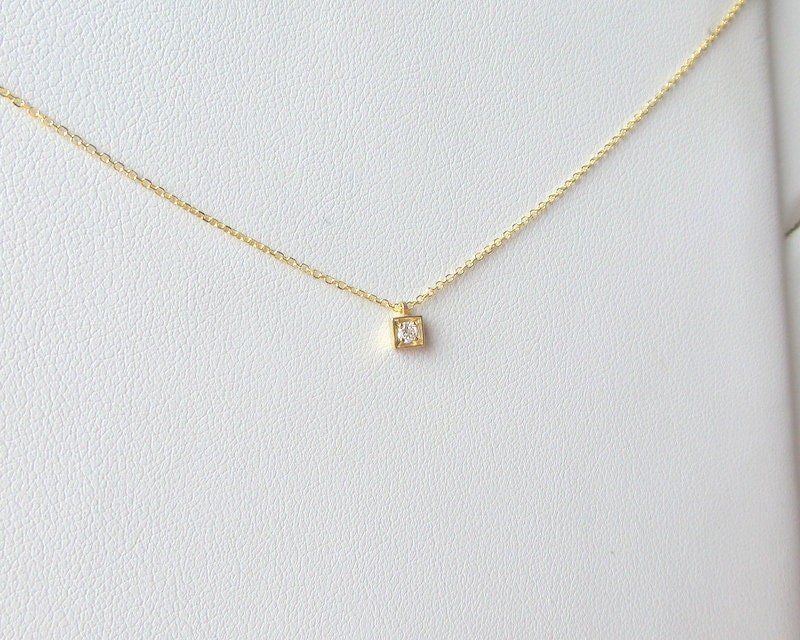 Square Shape Diamond Pendant/ Dainty Diamond Necklace/ 14k Gold Diamond ...