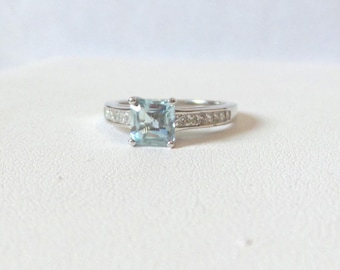 Aquamarine Ring/ Diamond Engagement Ring/ Alternative Engagement Ring/ March Birthstone Ring/ Genuine Gemstone Ring/ Gift For Her/Valentines