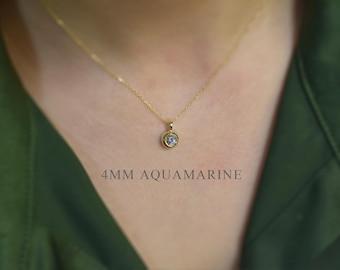 Personalized Aquamarine Solitaire Necklace 0.25 carat / 14k Gold round Aquamarine necklace / March Birthstone / Layering Aquamarine Pendant