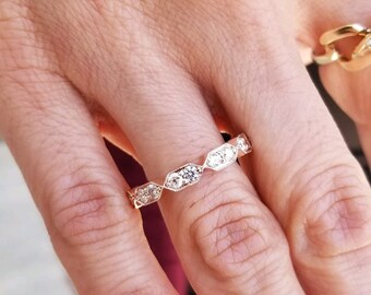 Diamond Wedding Ring 0.50cts VS2 Clarity G Color / 14k Rose Gold Diamond Wedding Band / Stackable Diamond Ring