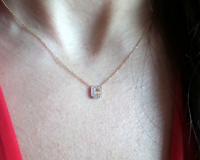 Diamond Initial Necklace Diamond Letter Necklace 14k Gold Letter Necklace Dainty Initial Diamond Necklace Gold Diamond Letter