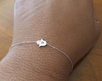 Hamsa Bracelet / 14 white Gold Hamsa Bracelet with Diamond / Gold Hamsa Bracelet / Tiny Hamsa Bracelet / Small Hamsa Bracelet / Diamond Hams
