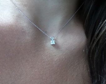 Princess Cut Diamond Necklace 0.40ct / Classic Setting Princess Cut Solitaire Necklce / Bridal Diamond / 14k White Gold Floating Diamond
