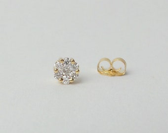 Diamond Cluster Earrings Single (Half Pair) / 14k Gold Diamond Cluster Earrings 0.13 cts / Bridal Diamond Earring /Prong Set Diamond Earring