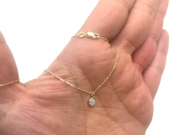 Diamond Disc Necklace/14k gold Diamond Necklace 0.07ct/ Diamond Necklace/ Mini-Disc Diamond Necklace/Layering Pendant/ Dainty Gold Disc/Gift