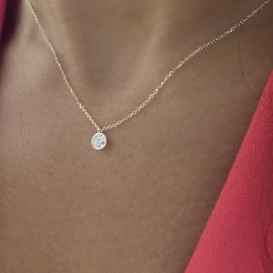 Diamond Necklace 0.25ct / 14k Gold Diamond Necklace / Dangling Diamond Necklace / Floating Diamond / Dainty Diamond Necklace / Diamond Bezel