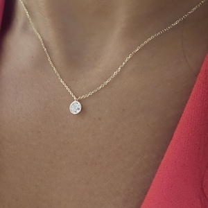 Diamond Necklace 0.25ct / 14k Gold Diamond Necklace / Dangling Diamond Necklace / Floating Diamond / Dainty Diamond Necklace / Diamond Bezel image 1