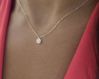 Diamond Necklace 0.25ct / 14k Gold Diamond Necklace / Dangling Diamond Necklace / Floating Diamond / Dainty Diamond Necklace / Diamond Bezel