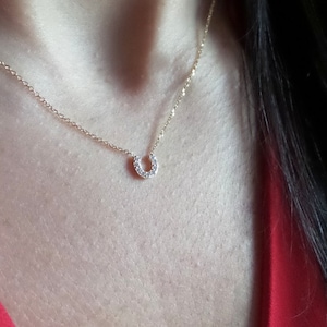 14k Gold Diamond Horseshoe Necklace: Good Luck Charm Pendant