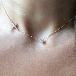 Diamond Solitaire Cross Necklace / 14k Gold Diamond Necklace 0.50ct / Diamond Solitaire Necklace / Diamond Bridal Cross Necklace