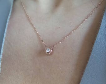 Diamond Necklace/ 14k Gold Diamond Solitaire Necklace/ Sliding Diamond Solitaire Necklace/ Dainty Diamond/ Prong Set Diamond/ Delicate