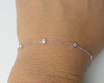 Diamond Bracelet / 14k White Gold Diamond Station Bracelet 0.28cts / Bridal Diamond Bracelet / Bridal Diamond Bracelet / Everyday Bracelet
