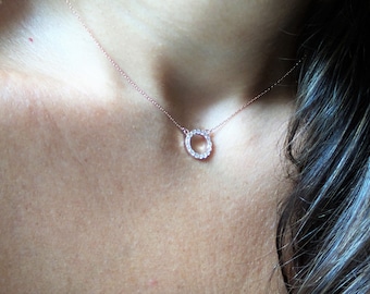Diamond Circle Necklace 0.30 carats / 14K Rose Gold Diamond Circle Necklace / Small Diamond Circle / Circle of Life Necklace / Gold Circle