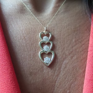 Diamond Heart Necklace / 14k Gold Diamond Heart Necklace / Triple Heart Necklace / Gold Heart Necklace / Diamond Heart Pendant