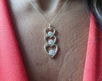 Diamond Heart Necklace / 14k Gold Diamond Heart Necklace / Triple Heart Necklace / Gold Heart Necklace / Diamond Heart Pendant