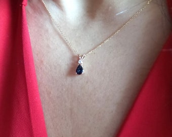 Sapphire Necklace 0.50CT / 14k Gold Sapphire Necklace / Sapphire Diamond Pendant / Ceylon Sapphire Pendant / Diamond Sapphire /BlueSapphire