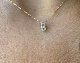 Diamond Number Necklace / 14k Gold Diamond Name Necklace / Personalized Diamond Number Necklace / Custom Name Necklace / Small Name