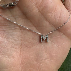 Collar con inicial de diamante personalizado, collar con letra de diamante, collar con letra de oro de 14k, collar con inicial personalizada para el Día de la Madre/letra de oro