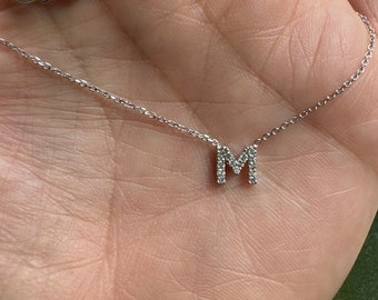 Personalized Diamond Initial Necklace, Diamond Letter Necklace, 14k Gold Letter Necklace, Moms Day Custom Initial  Necklace / Gold Letter