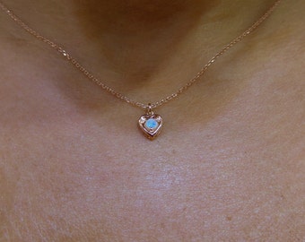 Opal Heart Necklace/ 14k Rose Gold Opal Heart Necklace/ 14k Gold Opal Heart Necklace 14k RG/ Gold Heart Necklace/ Valentines Day Sale/ Mini