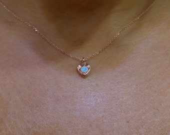 Opal Heart Necklace/ 14k Rose Gold Opal Heart Necklace/ 14k Gold Opal Heart Necklace 14k RG/ Gold Heart Necklace/ Valentines Day Sale/ Mini
