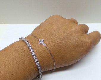 Cross Bracelet / 14k White Gold Cross / Dainty Cross Bracelet / Baptism Gift / Communion / Christmas Gift / Religious / Gold Cross Bracelet