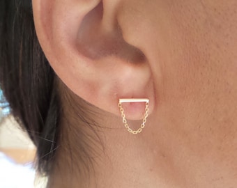 Gold Bar Earrings / Bar Chain Earrings / Gold Bar Pushback Earrings / Small Bar Earrings / Trendy Bar Earrings